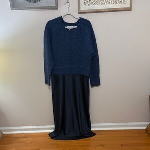 dh New York Navy Blue Sweater & Satin Midi-Dress.